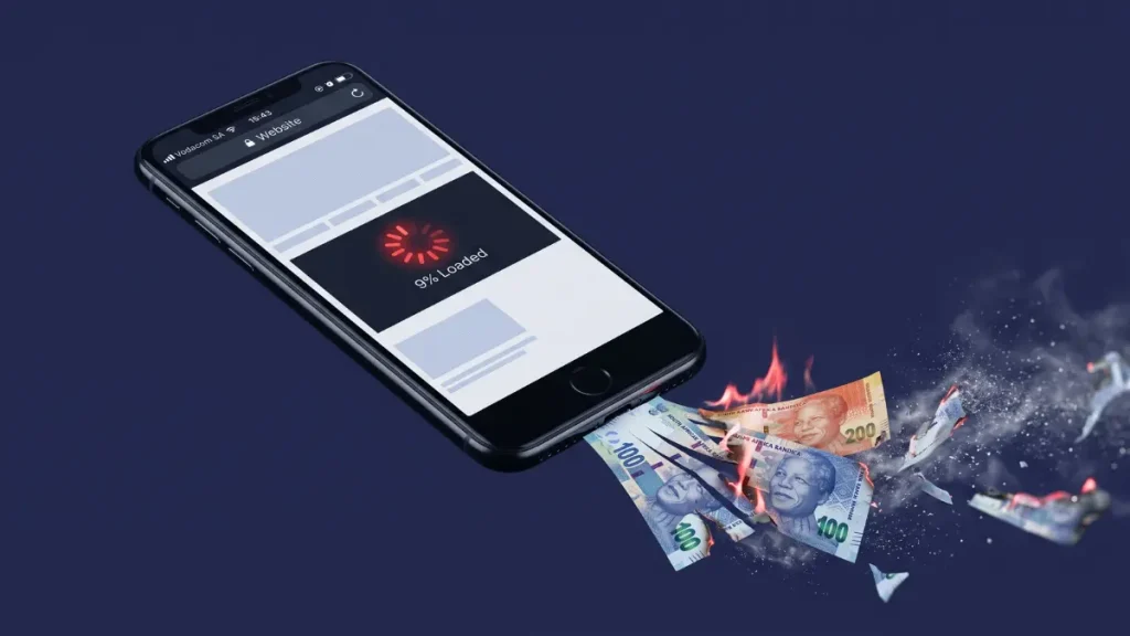 Custom web design South Africa showing slow website load speeds bleeding mobile ad budgets.