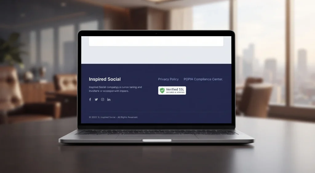 Professional Inspired Social website footer displaying POPIA compliance South Africa trust signals.